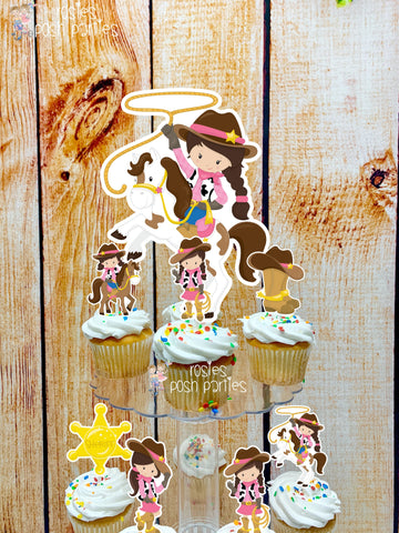 Cowgirl Birthday Theme | Pink Cowgirl Baby Shower Party | Cupcake Stand and Toppers | Pink Western Cowgirl Theme | Cupcake Stand Decoration