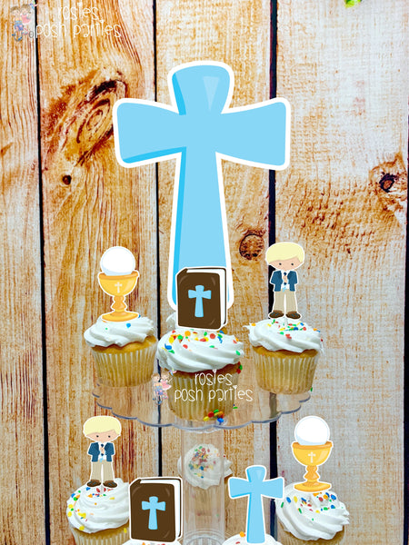 First Holy Communion Theme Cupcake Toppers and stand