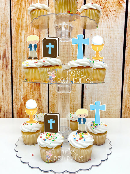First Holy Communion Theme Cupcake Toppers and stand