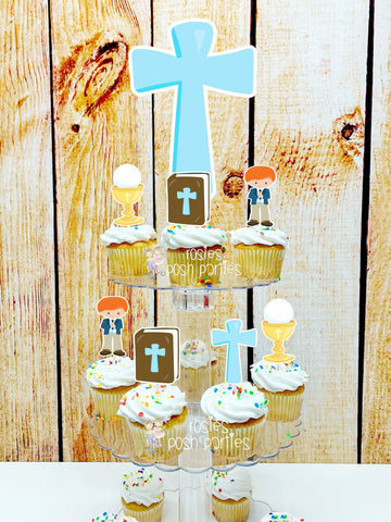 First Communion Theme | Red Hair Boy First Communion | First Holy Communion Party Decoration | Cupcake Stand | Cupcake Stand Topper Favors