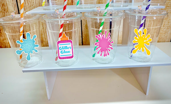 Slime Birthday Bash Theme | Slime Cups and Straws Favors | Slime Theme Decoration | Slime Party Cup Favor | Glitter Slime Glue Theme VARIETY