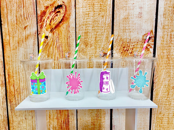 Slime Birthday Bash Theme | Slime Cups and Straws Favors | Slime Theme Decoration | Slime Party Cup Favor | Glitter Slime Glue Theme VARIETY