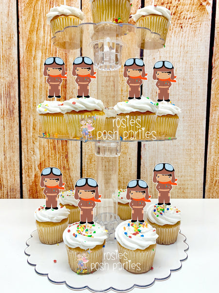 Aviator Pilot Birthday Theme | Pilot Baby Shower Theme | Cupcake Stand Toppers | Vintage Pilot Cupcake Stand | Airplane Toppers SET OF 12