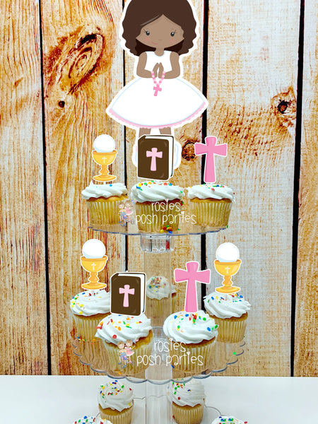 First Communion Theme | African Girl First Communion | First Holy Communion Party Decoration | Cupcake Stand | Cupcake Stand Topper Favors