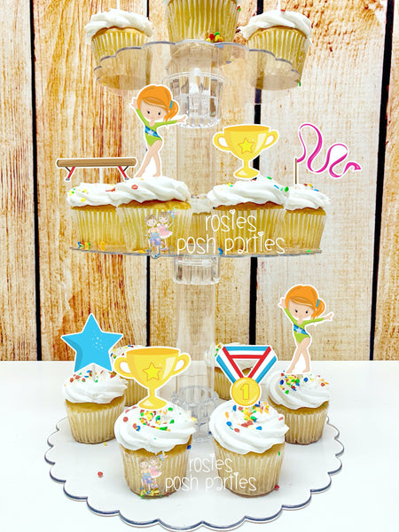 Gymnast Acrobatics Red Girl | Red Head Hair Gymnast | Gymnast Birthday Theme | Cupcake Stand | Cupcake Toppers | Acrobatics Theme