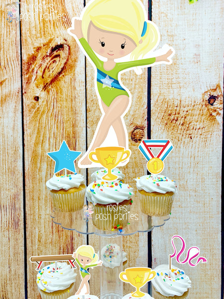 Gymnast Acrobatics Blonde Girl | Blonde Hair Gymnast | Gymnast Birthday Theme | Cupcake Stand | Cupcake Toppers | Acrobatics Theme
