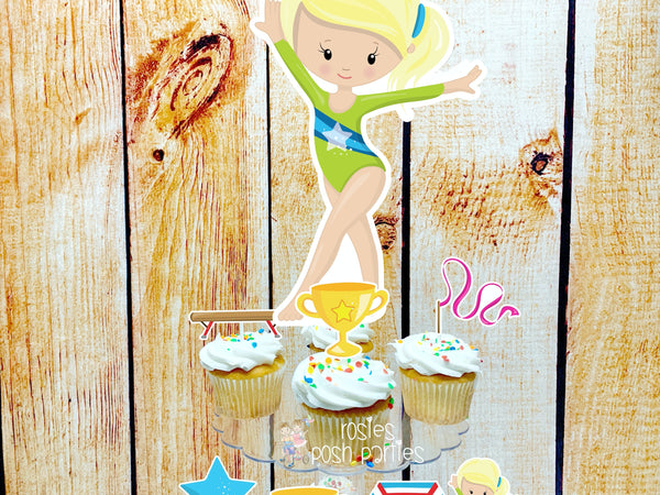 Gymnast Acrobatics Blonde Girl | Blonde Hair Gymnast | Gymnast Birthday Theme | Cupcake Stand | Cupcake Toppers | Acrobatics Theme