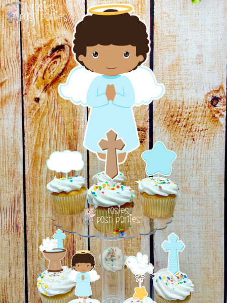 Baptism African Theme | First Holy Sacrament | Cupcake Stand | Cupcake Toppers | Religious Baptism | Party Favors | Acrylic Stand Toppers