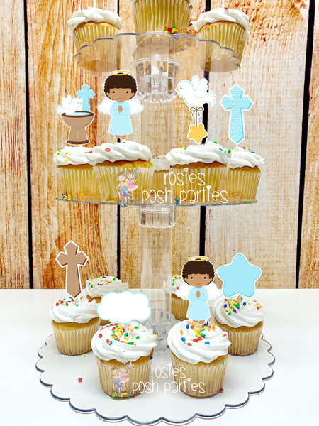 Baptism African Theme | First Holy Sacrament | Cupcake Stand | Cupcake Toppers | Religious Baptism | Party Favors | Acrylic Stand Toppers