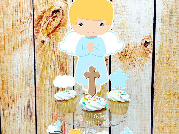 Baptism Blonde Theme | First Holy Sacrament | Cupcake Stand | Cupcake Toppers | Religious Baptism | Party Favors | Acrylic Stand Toppers