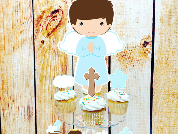 Baptism Brown Theme | First Holy Sacrament | Cupcake Stand | Cupcake Toppers | Religious Baptism | Party Favors | Acrylic Stand Toppers