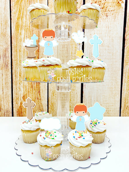 Baptism Red Hair Theme | First Holy Sacrament | Cupcake Stand | Cupcake Toppers | Religious Baptism | Party Favors | Acrylic Stand Toppers