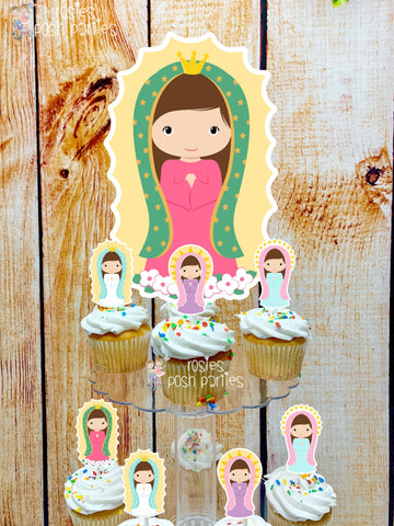 Virgencita Plis | Virgen Mary Theme | Virgen de Guadalupe Party Favors | Virgin Mary Theme | Virgin Cupcake Stand | Cupcake Toppers Theme