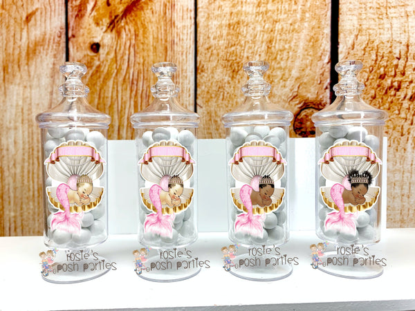 Mermaid Theme Favors | Royal Princess Mermaid | Pink Mermaid Party Favor | Apothecary Jar | Mermaid Party | Mermaid Princess Theme SET OF 12