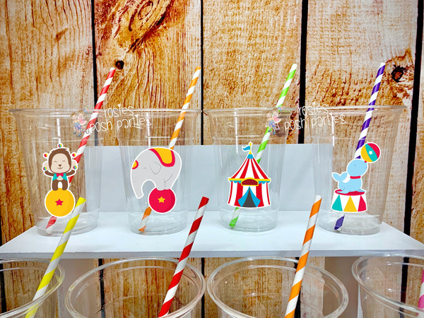 Circus Theme | Carnival Theme | Carnival Circus Baby Shower or Birthday | Party Favor Cups and Straws | Circus Carnival Theme Cups VARIETY