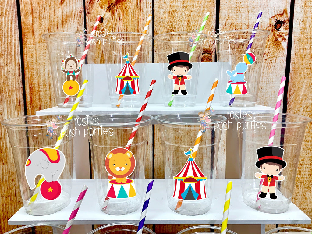 Circus Theme | Carnival Theme | Carnival Circus Baby Shower or Birthday | Party Favor Cups and Straws | Circus Carnival Theme Cups VARIETY