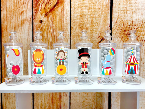 Circus Carnival Theme | Circus Party | Apothecary Jar Favor | Circus Carnival Baby Shower Birthday | Circus Favor | Carnival Favor SET OF 12