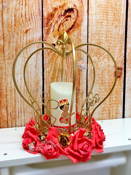 Little Prince Theme | Royal Baby Shower | Red and Gold Royal Prince Baby Shower Crown Centerpiece Decoration | Red Royal Theme Prince Crown