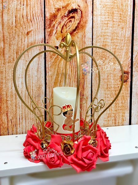 Little Prince Theme | Royal Baby Shower | Red and Gold Royal Prince Baby Shower Crown Centerpiece Decoration | Red Royal Theme Prince Crown