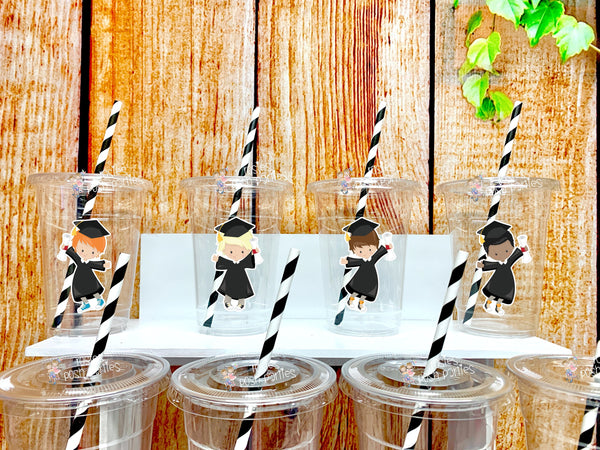 Graduation Party Theme | Graduation Bash | Cup and Straw Favor | Congrats Grad | High School College University Graduation Cup Favor Variety