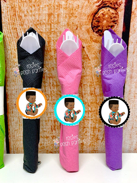 Hip Hop Graffiti Prince Theme | African Theme Baby Shower | Hip Hop Theme Napkin Wrapped Utensils | Prince Afro Baby Shower Favor VARIETY