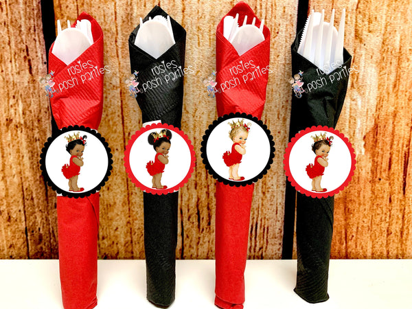 Little Princess Red Ruffle Pants Theme | Princess Theme Favor | Wrapped Napkin Utensils | Royal Princess Decor | Princess Party | VARIETY