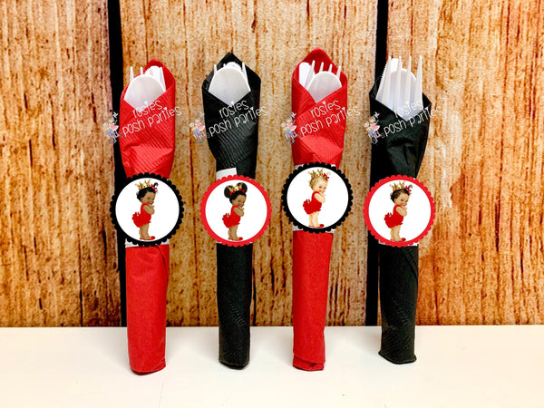 Little Princess Red Ruffle Pants Theme | Princess Theme Favor | Wrapped Napkin Utensils | Royal Princess Decor | Princess Party | VARIETY