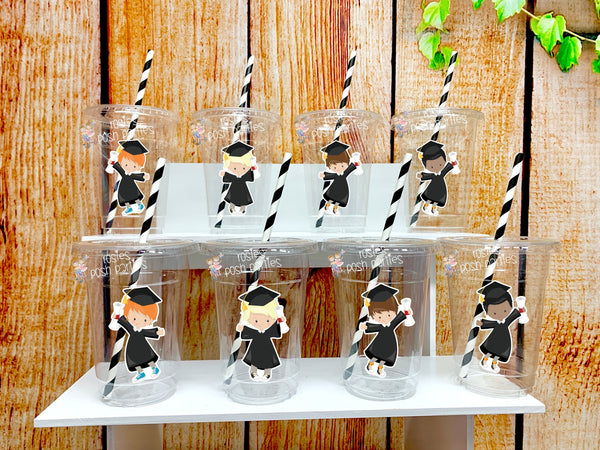 Graduation Party Theme | Graduation Bash | Cup and Straw Favor | Congrats Grad | High School College University Graduation Cup Favor Variety