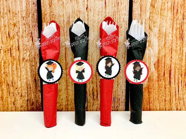 Graduation Theme | Graduation Party Favor | Graduation Napkin Wrapped Utensil Sets | Congrats Grad College University High School Favors