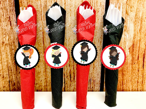Graduation Theme | Graduation Party Favor | Graduation Napkin Wrapped Utensil Sets | Congrats Grad College University High School Favors