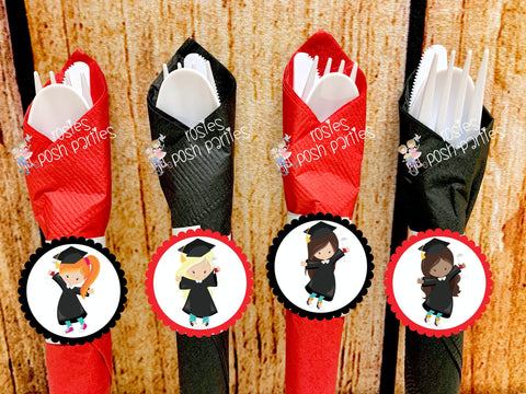 Graduation Theme | Graduation Party Favor | Graduation Napkin Wrapped Utensil Sets | Congrats Grad College University High School Favors