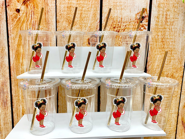 Little Princess Theme | Red Gold Princess Theme | African Princess | Royal Princess Baby Shower Cup and Straw Favor | Ruffle Pants VARIETY
