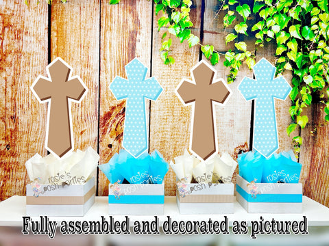 First Communion Boy Theme | Baptism Theme Centerpiece | Communion Cross Centerpiece | Baptism Cross Centerpiece | Catholic Party Decoration