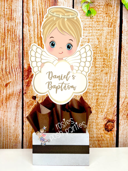 Christening Baptism centerpieces | Brown Baptism Angel | Christening Decoration | Baptism Religious Theme Centerpiece Decoration INDIVIDUAL