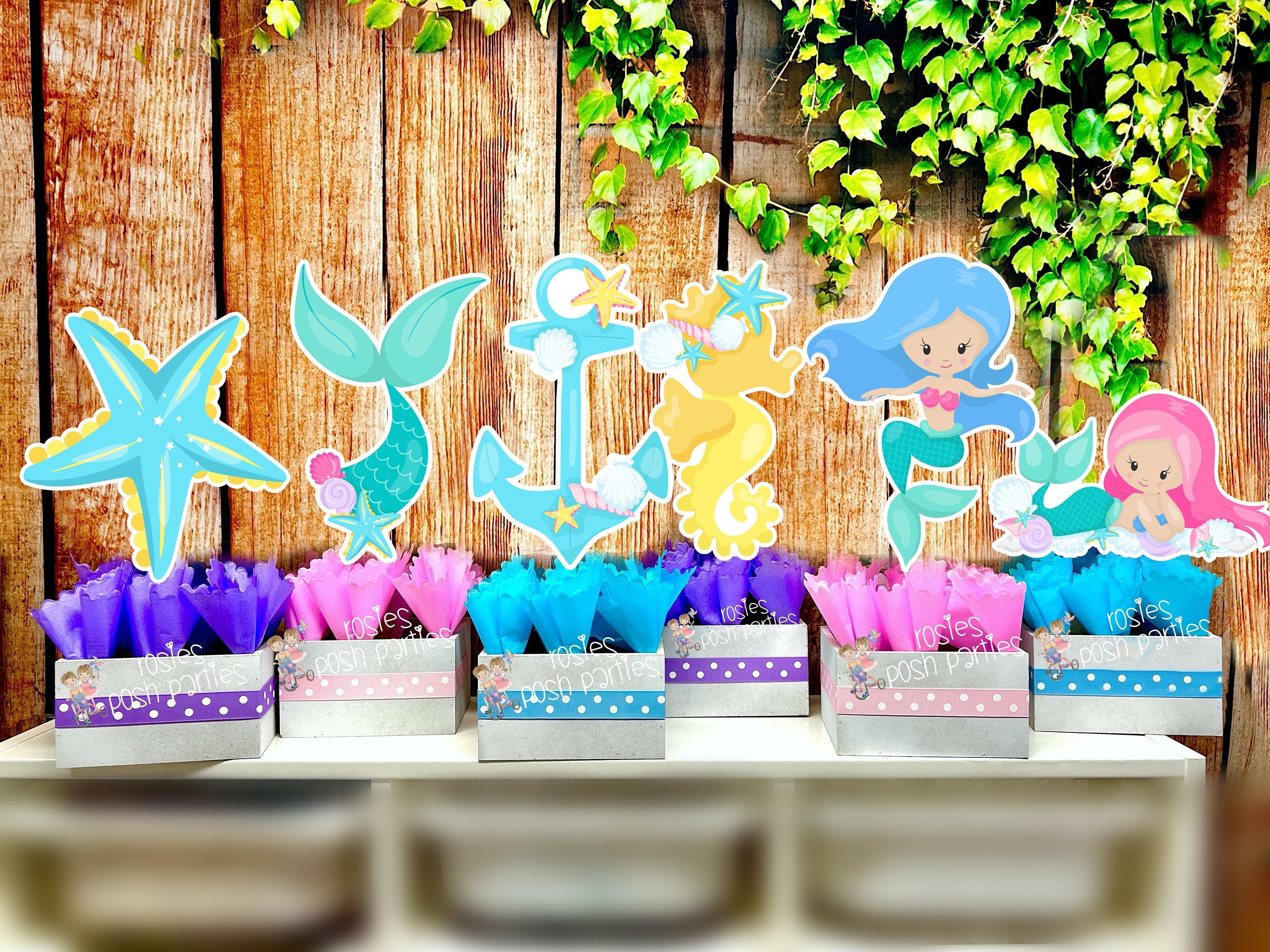 Kreatwow Mermaid Dive Into 5 Honeycomb Centerpieces - 8pc Under The Sea 5th Birthday Decorations - View #14