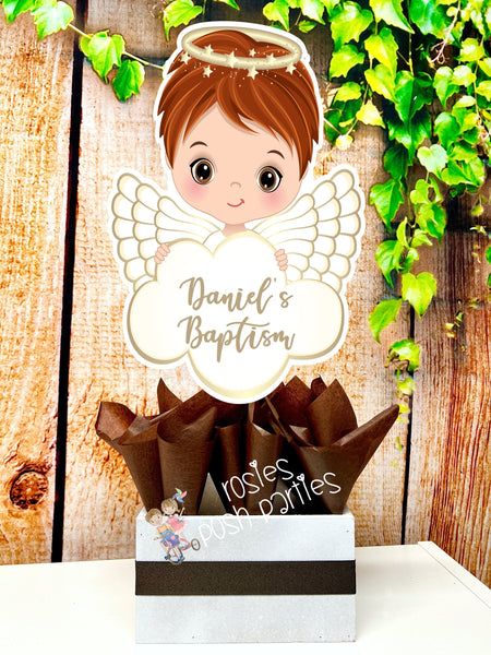 Christening Baptism centerpieces | Brown Baptism Angel | Christening Decoration | Baptism Religious Theme Centerpiece Decoration INDIVIDUAL