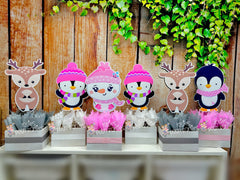 Winter Birthday Theme | Winter Onederland | Winter Birthday Centerpiece | Penguin Reindeer Theme Party | Winter Theme Decoration SET OF 6
