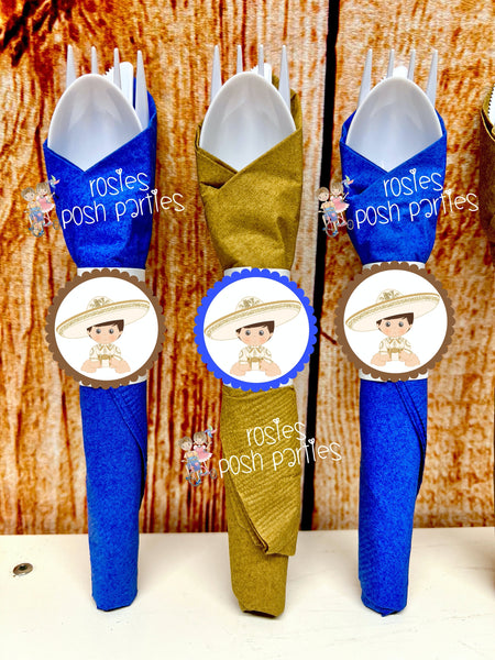 Charro Baptism Favor | Charro Napkin Wrapped Utensil Favor | Charro Mariachi Theme Baptism Recuerdo de Bautizo | Charro Decoration VARIETY