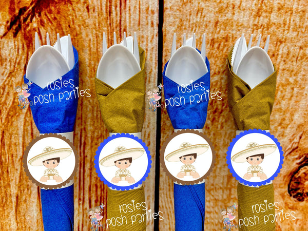 Charro Baptism Favor | Charro Napkin Wrapped Utensil Favor | Charro Mariachi Theme Baptism Recuerdo de Bautizo | Charro Decoration VARIETY