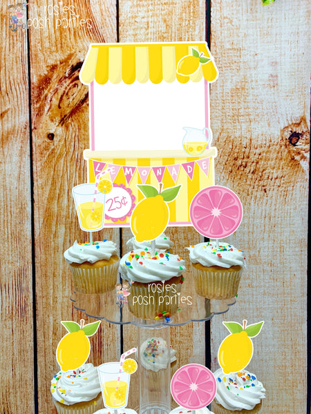 Pink Lemonade Theme | Lemonade Theme Cupcake Stand Decoration | Pink Lemonade Sweet One | Lemonade Theme | Pink Lemonade Cupcake Topper Stnd