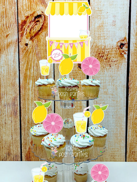 Pink Lemonade Theme | Lemonade Theme Cupcake Stand Decoration | Pink Lemonade Sweet One | Lemonade Theme | Pink Lemonade Cupcake Topper Stnd