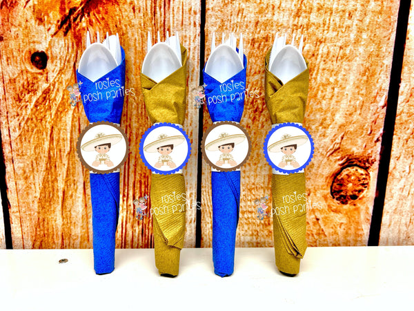 Charro Baptism Favor | Charro Napkin Wrapped Utensil Favor | Charro Mariachi Theme Baptism Recuerdo de Bautizo | Charro Decoration VARIETY