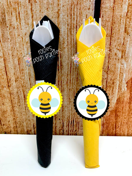 Bumble Bee Theme | Bumble Bee Baby Shower | Bumble Bee Birthday | Napkin Wrapped Utensils | Bumble Bee Party Favors | Bumble Bee SET OF 12