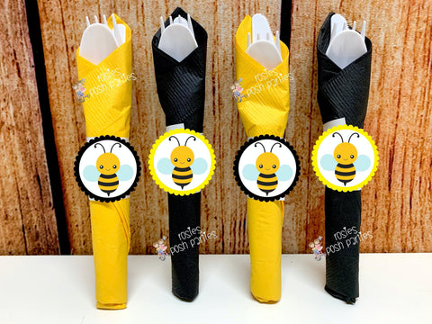 Bumble Bee Theme | Bumble Bee Baby Shower | Bumble Bee Birthday | Napkin Wrapped Utensils | Bumble Bee Party Favors | Bumble Bee SET OF 12