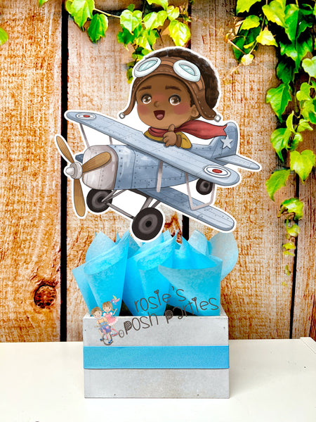 Airplane Birthday Theme | Pilot Watercolor Baby Shower | Vintage Airplane Pilot Centerpiece Decoration | Airplane Theme Centerpiece SET OF 4