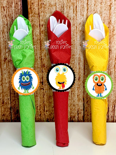 Monster Birthday Decoration | Monster Napkin Theme | Little Monster Utensil | Monster Utensil | Monster Theme Napkin Utensil Favors VARIETY