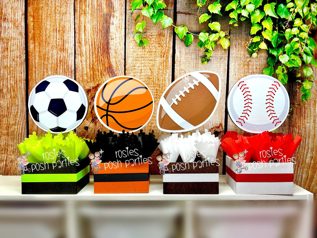 Sports Theme Centerpiece Sports Party Sports Birthday Soccer Football Baseball Basketball decoration for Birthday or themed event SET OF 4