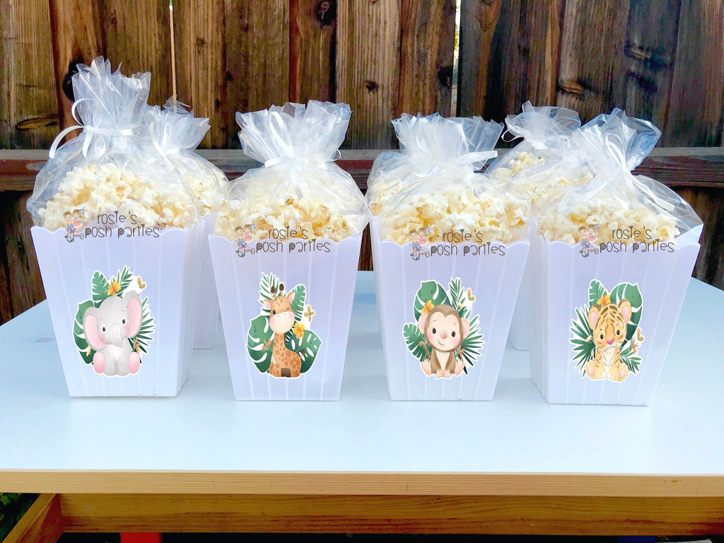 Jungle Theme Baby Shower - Thanks for Popping By - Popcorn Favors – Pop  Central Popcorn