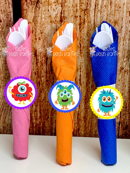 Monster Birthday Decoration | Monster Napkin Theme | Little Monster Utensil | Monster Utensil | Monster Theme Napkin Utensil Favors VARIETY