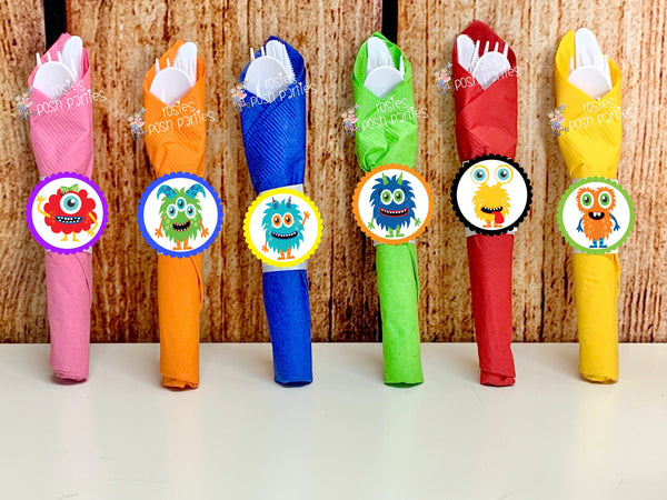 Monster Birthday Decoration | Monster Napkin Theme | Little Monster Utensil | Monster Utensil | Monster Theme Napkin Utensil Favors VARIETY